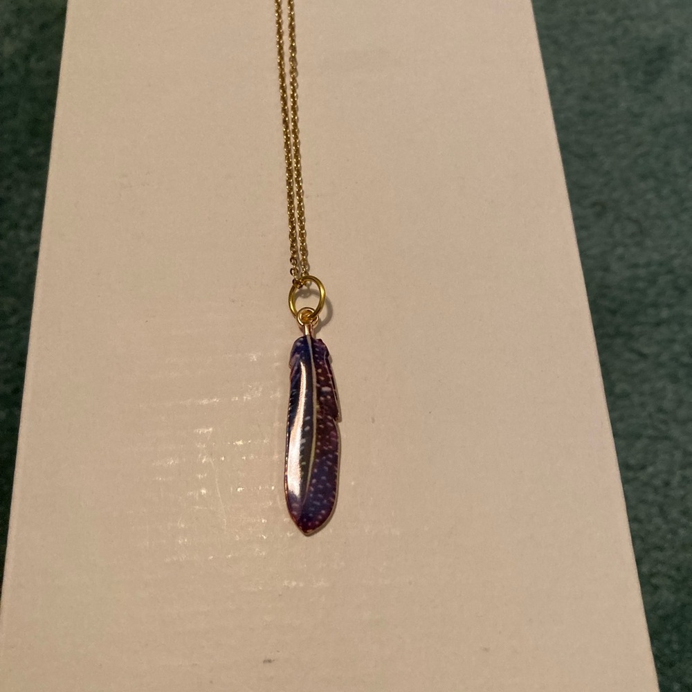 Enamel Bird Feather Pendant Necklace Blue Purple 🪶